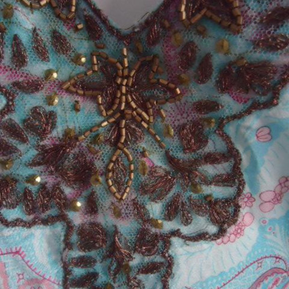 VTG Plenty Tracy Reese print and beaded silk slip dress - Picture 4 of 9